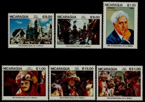 Nicaragua 1471-6 MNH International Music Year, Dance, Cathedral