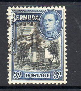 BERMUDA #121A  1936  3p  KING GEORGE VI & ST. DAVID LIGHTHOUSE     F-VF USED  b