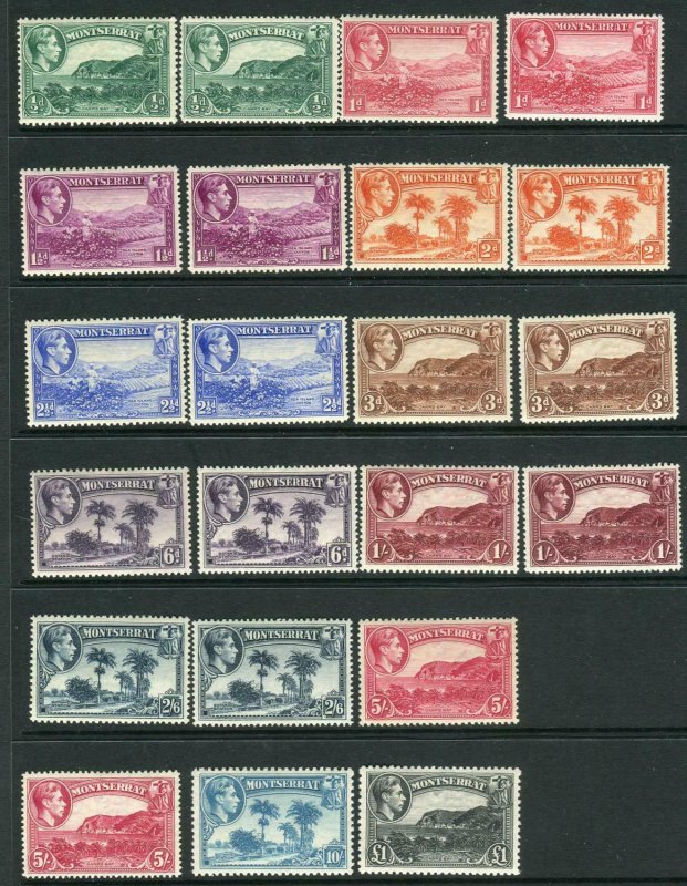 MONTSERRAT-1938-48  A lightly mounted mint set to £1 including both Perf 13x14 t