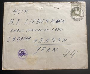 1945 Haifa Palestine Censored Cover To Anglo Oil Company Abaadan 