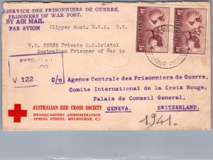 1941 Victoria Australia Internment Camp Clipper mail Cover to Geneve Switzerland