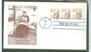 US 2256 1988 8.4c wheel chair - 1920's, transportation series, coil plate number strip of 3, #1 on unaddressed fdc with ...