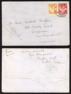 Northern Rhodesia SG29 and SG31 KGVI 1 1/2d and 2d on Cover to England