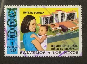 Nicaragua 1973 Scott CB11 used - 1C$ + 50c, Mrs. Somoza and Children’s Hospital