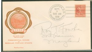 US 815 1938 10c John Tyler (Presidential/Prexy series) on an addressed FDC with a rice cachet