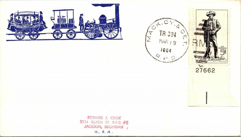 1964 Mack. Cy. & Det. R.P.O. Railway Post Office + Train Cachet #122