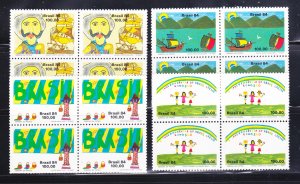 Brazil 1949-1952 Blocks Of 4 Set MNH Art, Childrens Drawings (A)