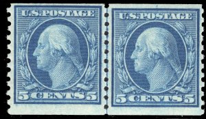 MOMEN: US STAMPS #458 COIL LINE PAIR MINT OG NH VF $300 LOT #78082*