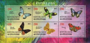 Cote D'Ivoire Butterflies Souvenir Sheet of 6 Stamps Mint NH