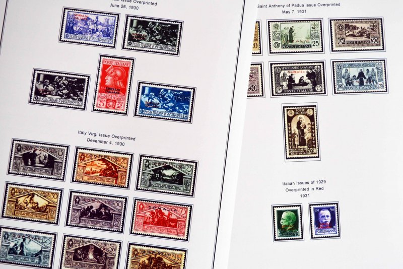 COLOR PRINTED ITALIAN SOMALIA 1903-1960 STAMP ALBUM PAGES (45 illustrated pages)