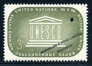U.N. 33S, 1955 Early Specimen Stamp in unissued color, MNH