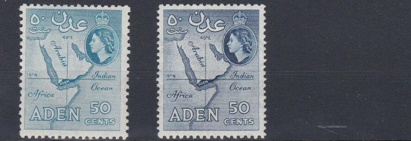 ADEN    1953 - 63    S G  58 + 59       2 X 50C VALUES     MH 