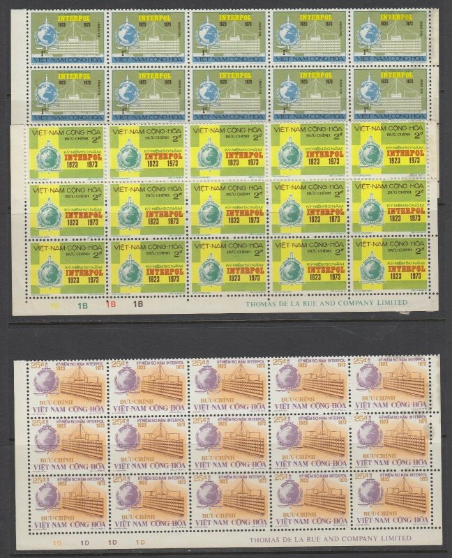 Vietnam, Scott 451-453, MNH bottom rows imprint and plate (some oil stains at R)