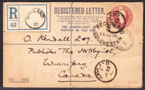 Great Britain 1910 Registered Letter from Nayland to Winnipeg Canada