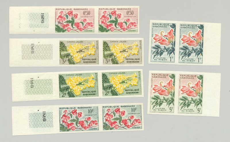 Gabon #154-159 Flowers 6v Imperf Pairs 