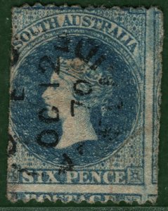 SOUTH AUSTRALIA States QV SG.48a 6d Indigo Used VFU 1870 CDS Cat £500+ BLUE11