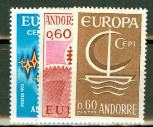 AD: Andorra (French) 172//211 mint 1966-70 and 1972 EUROPA CV $87.75