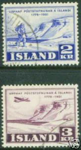 Iceland Island Scott 271-2 1951 Mail Delivery set CV$6