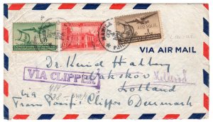 Philippine Islands 12c, 60c, 1 peso 2-ocean clipper airmail to Denmark, Oct 1941