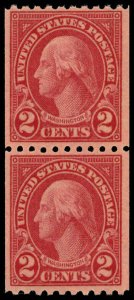 US Sc 606 VF/MNH COIL PAIR -1923 2¢ Washington - Very Fresh, Good Color