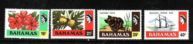 Bahamas-Sc#398-401-unused NH set-Hibiscus-Breadfruit-Turtle-Sponge Boat-1976-