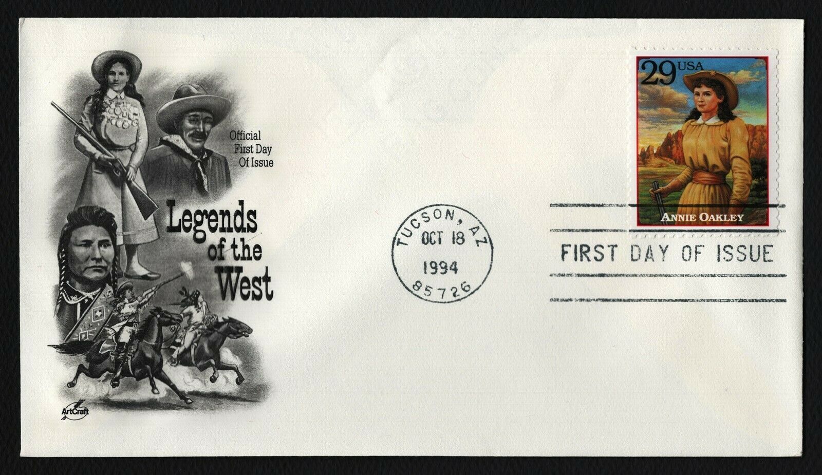 2869d 29c Annie Oakley, Art Craft FDC **ANY 5=** | United States, General  Issue Stamp / HipStamp