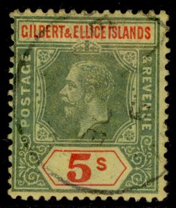 GILBERT & ELLICE ISLANDS GV SG23, 5s green & red/yellow, FINE USED. Cat £75. CDS