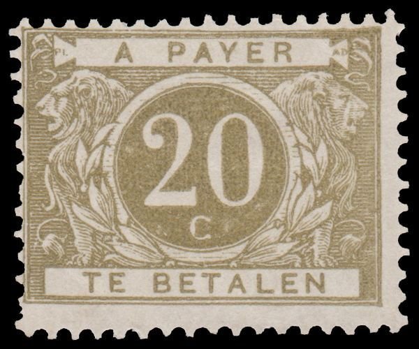 BELGIUM POSTAGE DUE STAMP 1895. SCOTT # J6. UNUSED.