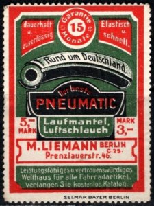 Vintage Germany Poster Stamp Durable And Reliable Pneumatic Around Germany