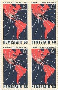 US 1340 HemisFair '68 6c block (4 stamps) MNH 1968