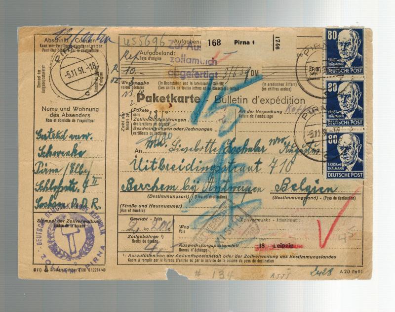 1951 Pirna East Germany DDR Parcel packet Registered Cover to Belgium Mi  226 x5