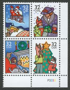 #3111a 32c Christmas: Family Scenes, Plate Block, Mint **ANY 4=FREE SHIPPING**