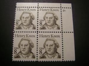 Scott 1851, 8c Henry Knox, PB4 #4 UR, MNH Great Americans Beauty