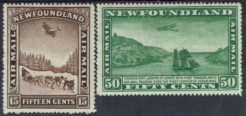 NEWFOUNDLAND 1931 AIRMAIL 15C AND 50C WMK ARMS MNH **