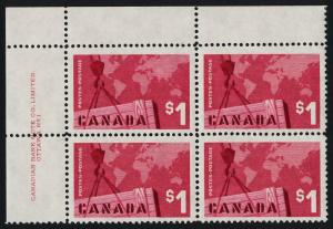 Canada 411 TL Plate Block MNH Map, Canadian Exports
