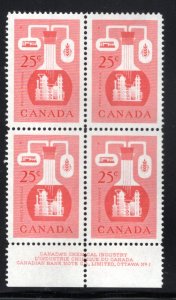 363, Scott, 25c red, PB of 4, MNHOG, Chemical Industry, Canada Postage Stamps