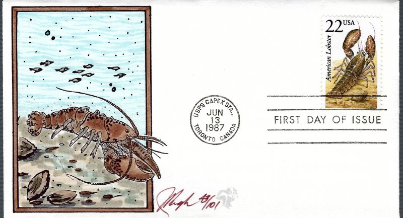 Pugh Designed/Painted Lobster FDC...43 of 101 created!