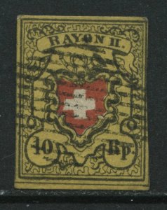 Switzerland 1850 10 rappen without frame around cross lightly used