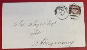 Great Britain, Scott #58, plate #3 on 1872 Cover, with Letter, 4 Postal Markings