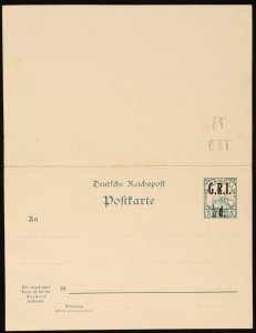 SAMOA 1914 GRI ½d on Yacht 5pf+5pf double reply Postcard. Mi P3 cat €185. 