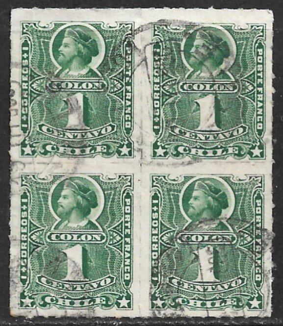 CHILE 1894 1c COLUMBUS Portrait Issue Block of 4 Sc 37 VFU