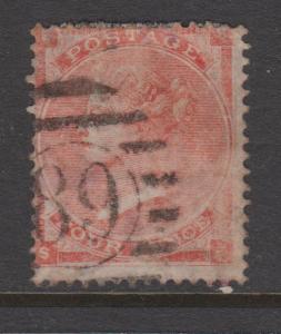 Great Britain 1862 QV 4d Vermillion Sc#34 Plate 1 Position SE Used