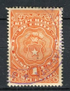 CHILE; 1890s early classic Revenue issue fine used 1P. value