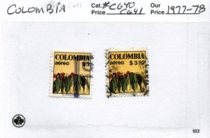 COLOMBIA #C640 - C641, USED AIRMAIL PAIR ON 102 CARD - 1977 - COLOMBIA123