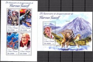 Sao Tome and Principe 2013 Dinosaurs Minerals Haroun Tazieff sheet + S/S MNH