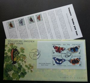 Singapore Sweden Joint Issue Butterflies Moth 1999 Insect Flower Flora (ms FDC)