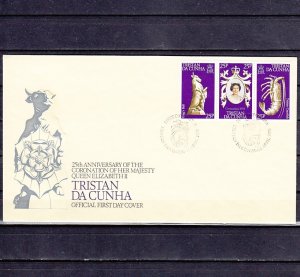 Tristan da Cunha, Scott cat. 238 a-c. Elizabeth`s Coronation. First day cover. ^