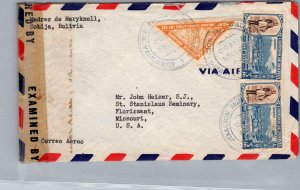 1942 Cobija Bolivia Examined Airmail Cover to Florissant Missouri USA