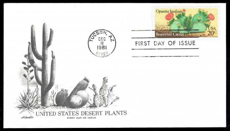 US 1944 Beavertail Cactus 20c FDC Dec 11 1981 Artmaster Cachet F1944-1 