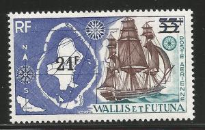 WALLIS & FUTUNA ISLANDS C36, MNH STAMP, MAP OF ISLANDS AND SAILING SHIP SURCH...